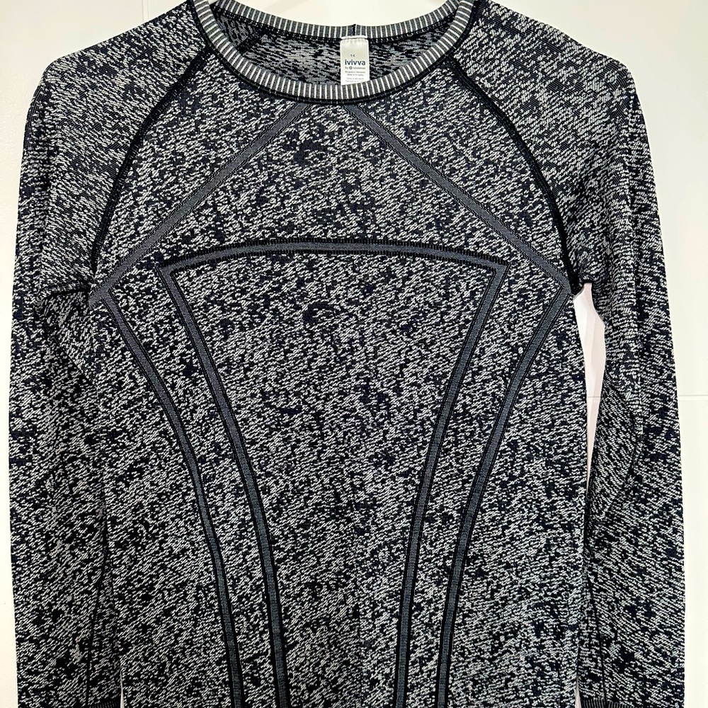 Navy and Gray Patterned Long Sleeve Top